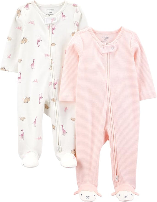 Simple Joys by Carter's Baby Girls' Cotton Footed Sleep and Play, Pack of 2