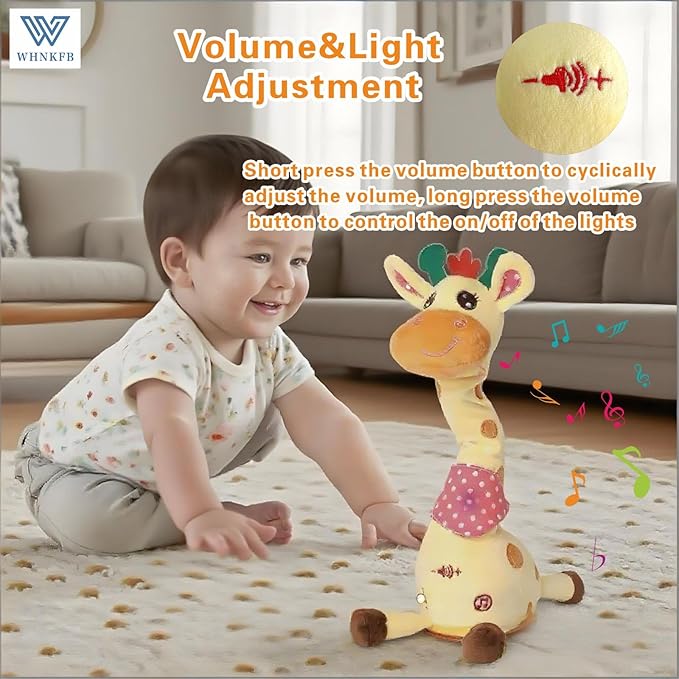 Dancing Giraffe Plush Baby Toy 6-12 Months - Talking Giraffe Stuffed Animal Singing Songs & Repeat What You Say, Musical Light Up Toy for Toddlers 1-3 Years Boy Girl, Soft Interactive Gift