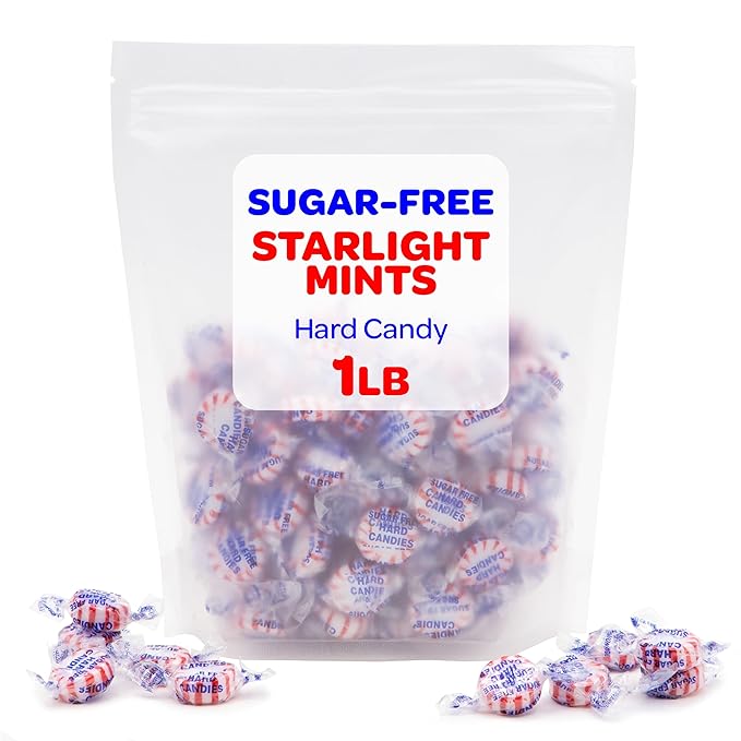Sugar Free Starlight Mints - 1 Pound Pack (About 90 Count) - Peppermint Hard Candy - Individually Wrapped Sugar Free Mints