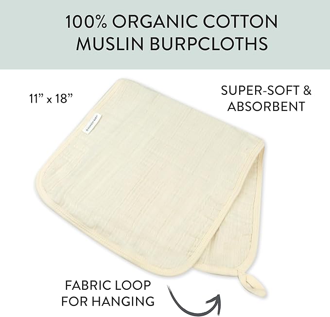 HonestBaby Multipack Woven Burp Cloths Soft Absorbent Multi-layered 100% Organic Cotton Infant Baby Boys, Girls, Unisex, Strawberry Cream, One Size