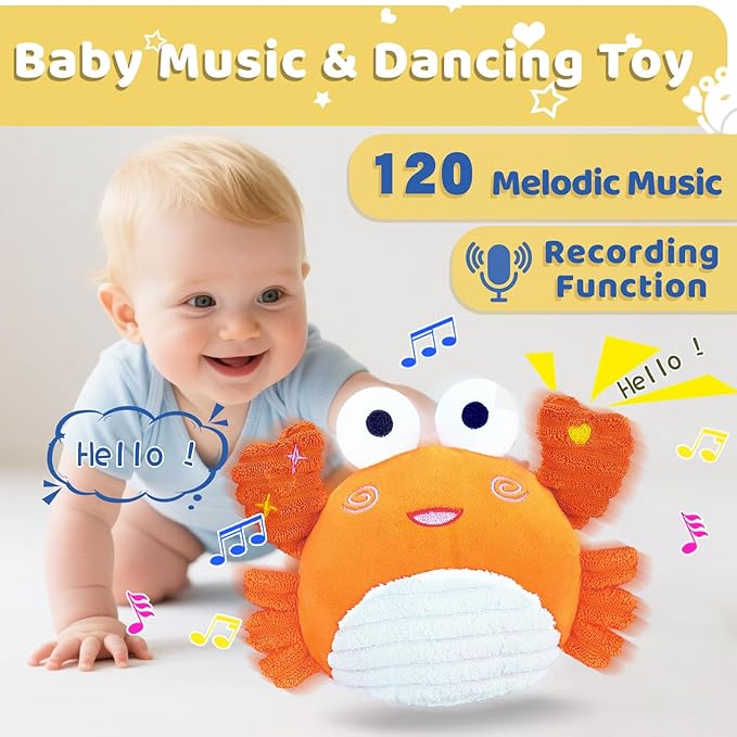 RedCrab Crawling Crab Baby Toy for 12-18 Months with 120+ Songs & Recording Feature,Musical Dancing Walking Bouncing Tummy Time Crab Toy for Infant 6-18 Months,Sensory Toys for Newborn Gifts