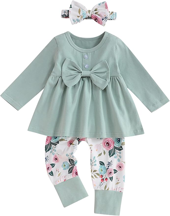 oklady Toddler Baby Girl Clothes Solid Color Ruffle Tops Floral Pants with Headband Fall Winter Cute Girl Outfits