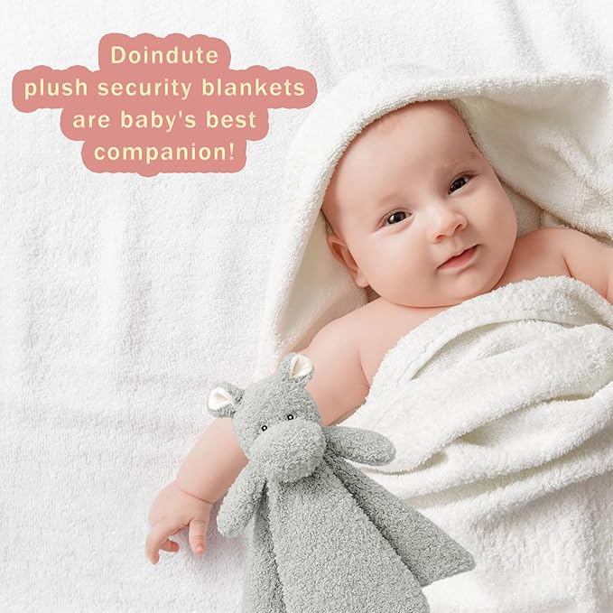Baby Gray Hippo Soft Stuffed Animal Security Blanket, Plush Hippo Character Lovey Blanket, Baby Shower/Nursery Gift, Newborn Infant Toddler Snuggle Blankie for Boys Girls, 14 Inches