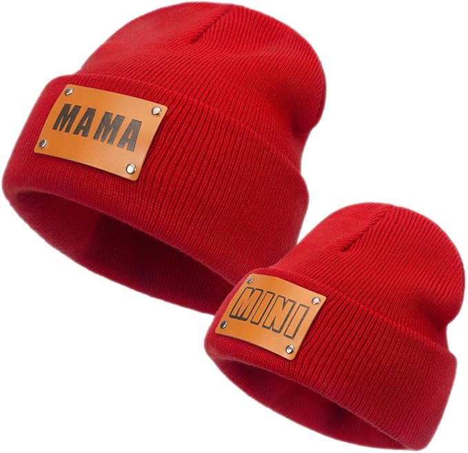 Parent-Child Beanie Hat,Mother & Baby Daughter/Son Winter Warm Knit Hat,Kids Soft Beanie Cap