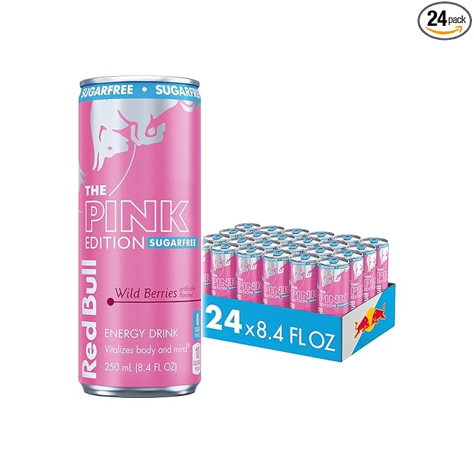 Red Bull Pink Edition Sugar Free Energy Drink, Wild Berries, 8.4 fl. oz., Case of 24 cans, with 80mg Caffeine, Taurine & B Vitamins