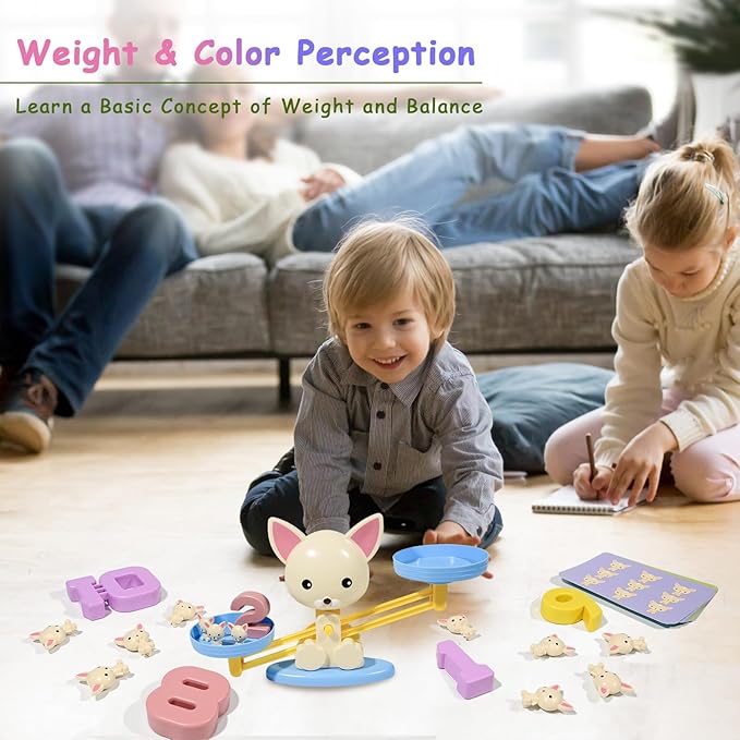 Puppy Balance Counting Toys, Cool Math Learning Games for Boys and Girls, Educational Number Toy Preschool Puppy Balance Counting Toys, Fun Children's Gift STEM Math Games Toys for Kids Age 3+(63 PCS)