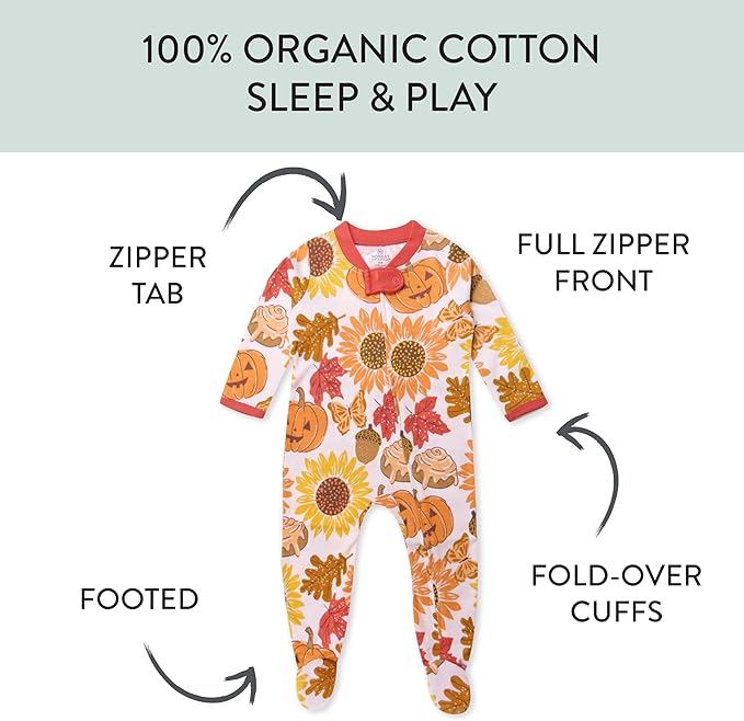 HonestBaby Baby Celebration Sleep & Play Footed One-Piece Pajama Sleeper 100% Organic Cotton
