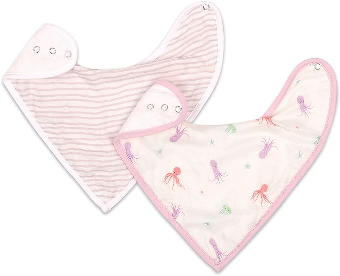 Bamboo Little Baby Bibs (Pack of 2) - Bibs with Adjustable Snaps- Absorbent Terry Backing