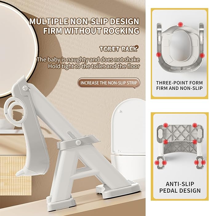 PandaEar Toilet Potty Training Seat with Step Stool Ladder, Comfortable Safe Potty Seat with Anti-Slip Pads Ladder & Bear Design for Kids Boys Toddlers -Grey