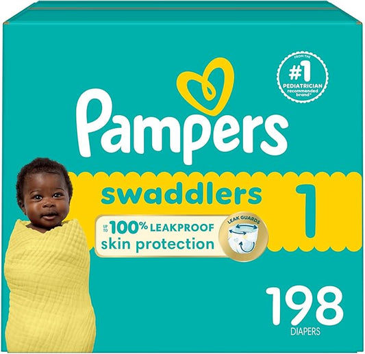 Pampers Baby Diapers - Swaddlers - Size 1, 198 Count, Ultra Absorbent Disposable Infant Diaper