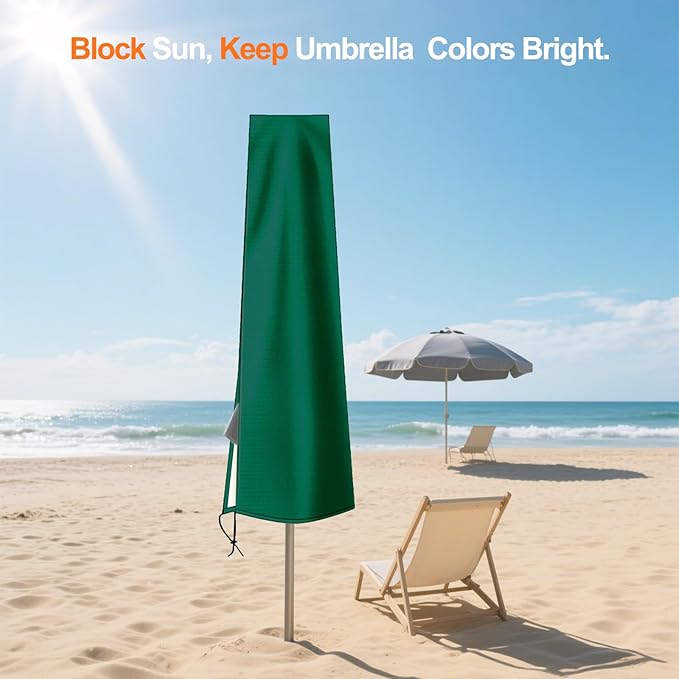 OKPOW Umbrella Covers for Outdoor Umbrellas - Small Patio Umbrella Cover for 6 ft to 9 ft Outdoor Table Umbrella - Waterproof Windproof Anti-UV Garden Parasol Covers, Green