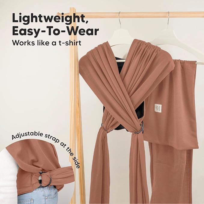 KeaBabies Baby Wrap Carrier Ring Sling - Easy to Wear, Adjustable D-Lite Baby Carrier Newborn to Toddler, Infant Carrying Shirt, Hands Free Bonding, Breathable Fabric Wearing Wrap (Terracota)