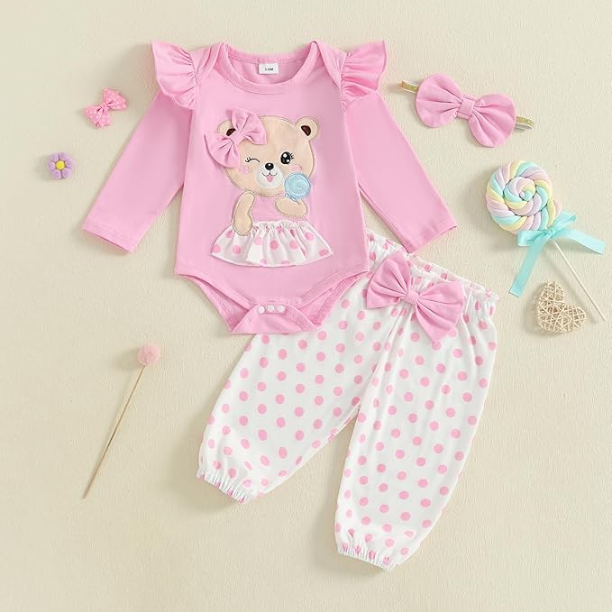 Fernvia Western Newborn Baby Girl Clothes Long Sleeve Letter Print Romper Animal Print Pants Headband 3Pcs Outfits Sets