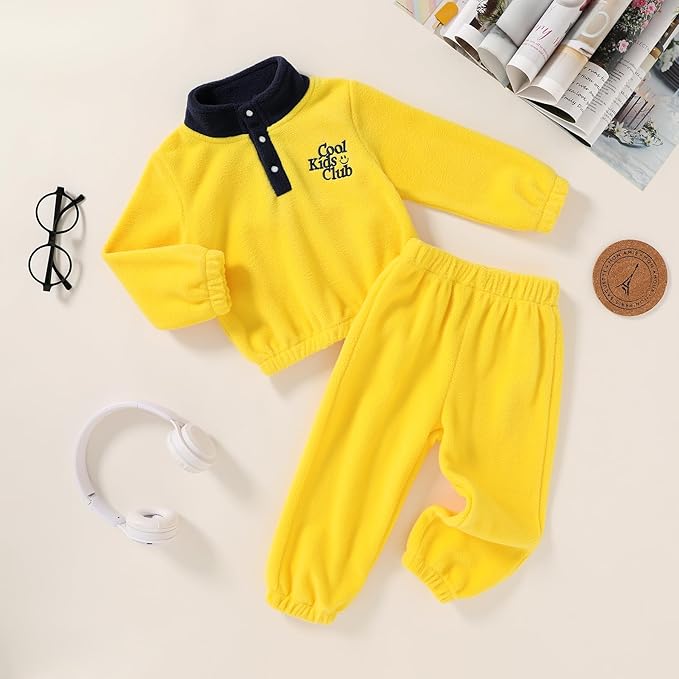 YOUNGER TREE Toddler Boy Girl Clothes Fleece Fall Winter Outfit Baby Long Sleeve Button Sweatshirt and Pants Sweatsuits Set