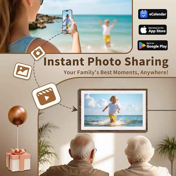 15.6 Inch Digital Calendar Chore Chart with Touchscreen - Full HD Interactive Display, Wall & Desk Mountable Family Planner, To-Do List & Meal Planner, Digital Picture Frame for Sharing Photos via App