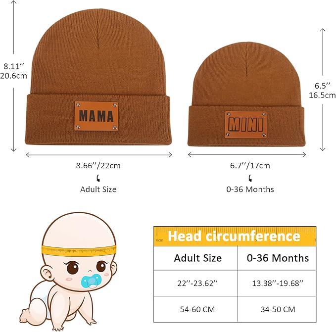 Parent-Child Beanie Hat,Mother & Baby Daughter/Son Winter Warm Knit Hat,Kids Soft Beanie Cap