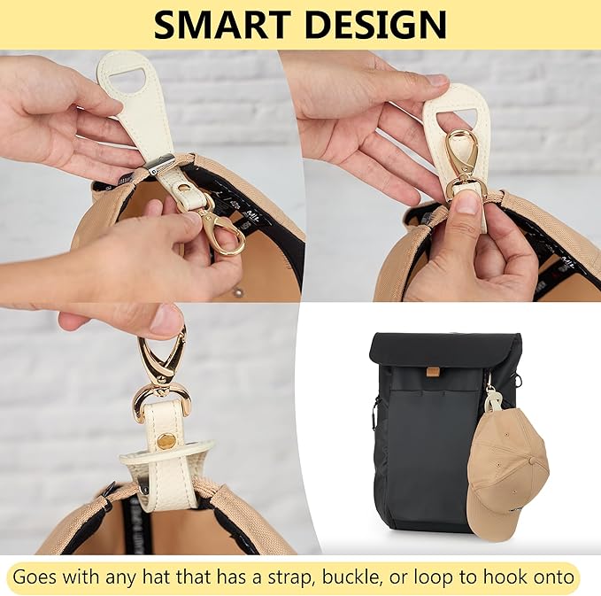 Hat Clip for Travel, Hands-Free Bag, Backpack, Purse, and Hiking Gear Clip-on Holder Strap for Baseball, Snapback, and Ponytail Caps