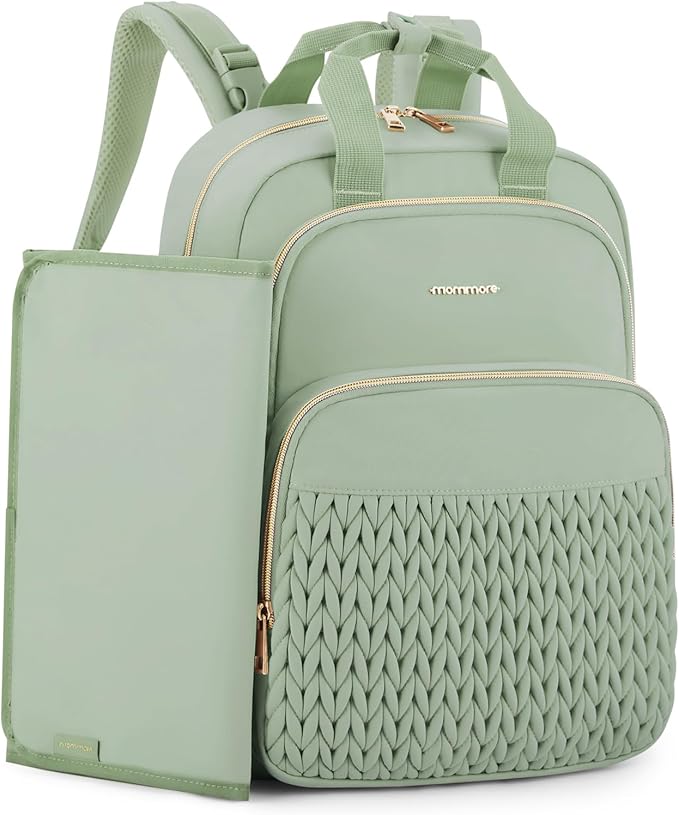 mommore Diaper Bag Small Diaper Backpack Stylish Baby Travel Backpacks with Insulated Pockets, Changing Pad, Stroller Straps
