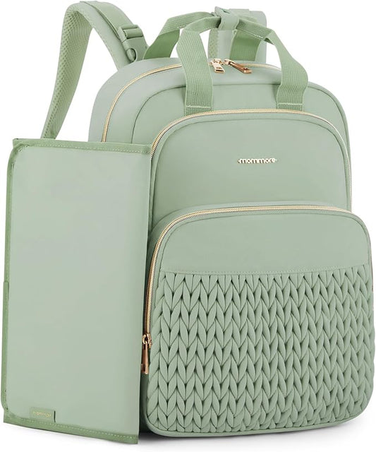 mommore Diaper Bag Small Diaper Backpack Stylish Baby Travel Backpacks with Insulated Pockets, Changing Pad, Stroller Straps