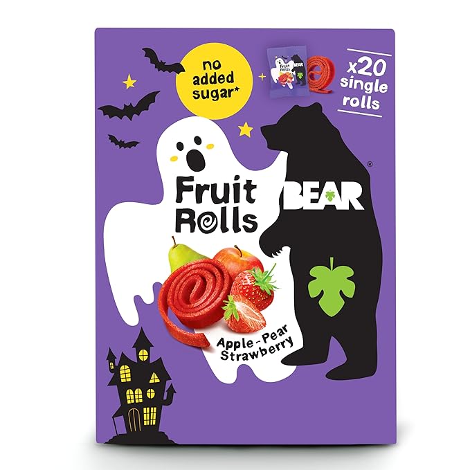 BEAR Real Fruit Snack Rolls - Gluten Free, Vegan, and Non-GMO - Strawberry – Halloween Pack - Healthy School And Lunch Snacks For Kids And Adults, 0.34 Ounce (Pack of 20)