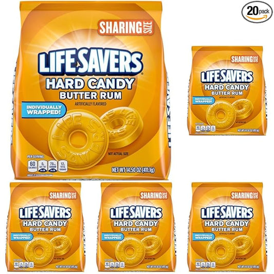LIFE SAVERS HARD CANDY BUTTER RUM STAND UP POUCH SHELF READY PACKAGING 14.5 OUNCE PER BAG 4 PER CASE (Pack of 5)