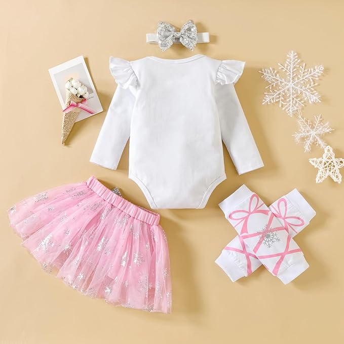 Newborn Baby Girl Outfits Infant Letter Print Romper+Tutu Skirt+Headband+Legging Warmer Coming Home Clothes Set