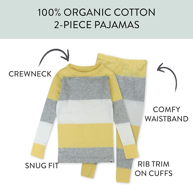 HonestBaby 2-Piece Pajamas Sleepwear Pjs 100% Organic Cotton for Baby, Toddler, Kids, Boy