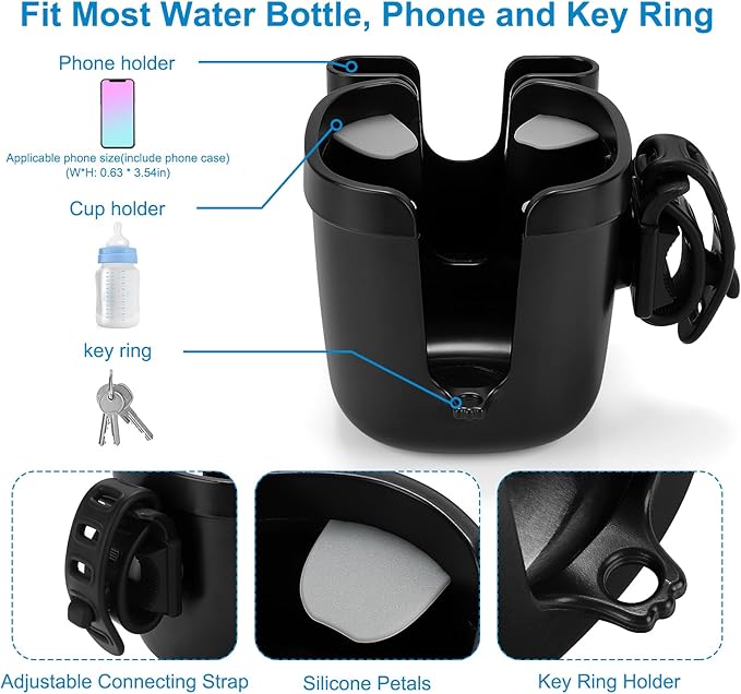 Accmor Stroller Cup Holder with Phone Holder, Universal Cup Holder, Bike Cup Holder, 360° Rotatable Large Caliber Drinks Holder for Stroller, Bike, Wheelchair, Walker