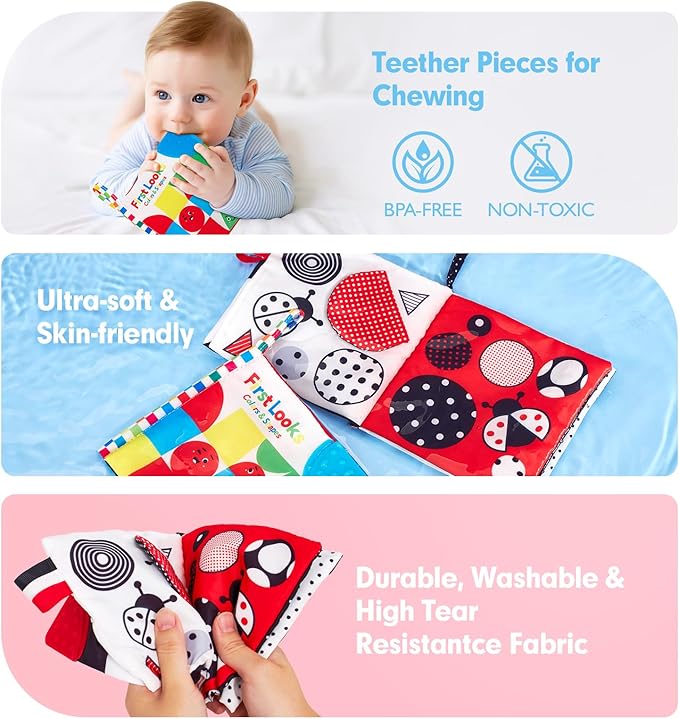 hahaland Baby Books 0-6 Months - 2PCS Infant Toys 0-6m Tummy Time Babies Toy Newborn Toys High Contrast Visual Development Sensory Book Baby Girl Boy Shower Christmas Birthday Gift Stocking Stuffers