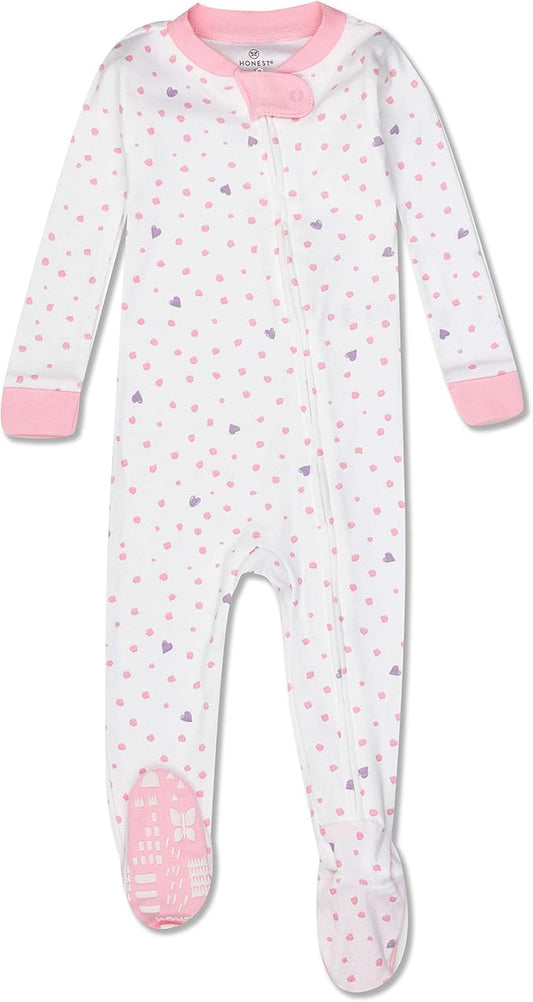 HonestBaby Non-Slip Footed Pajamas One-Piece Sleeper Zip-Front Pjs 100% Organic Cotton for Baby Girls