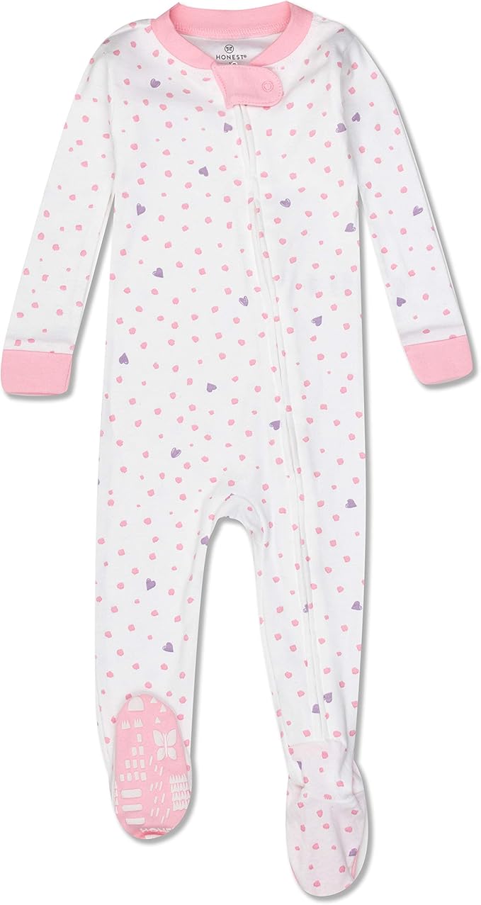 HonestBaby 2-Pack Non-Slip Footed Pajamas One-Piece Sleeper Jumpsuit Zip-Front Pjs 100% Organic Cotton for Baby Girls