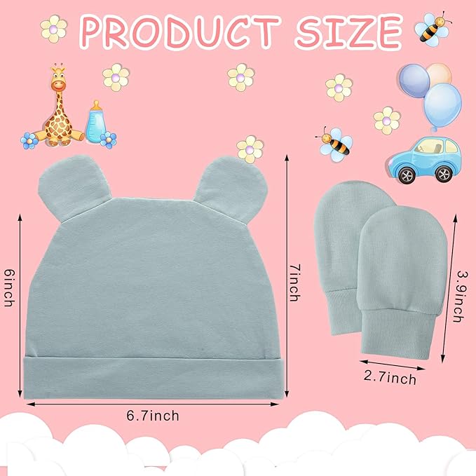 Toulite 10 Set Newborn Baby Socks Hat and Mittens Soft Ankle Sock Newborn Beanie Mitten for Boys Girls Infant