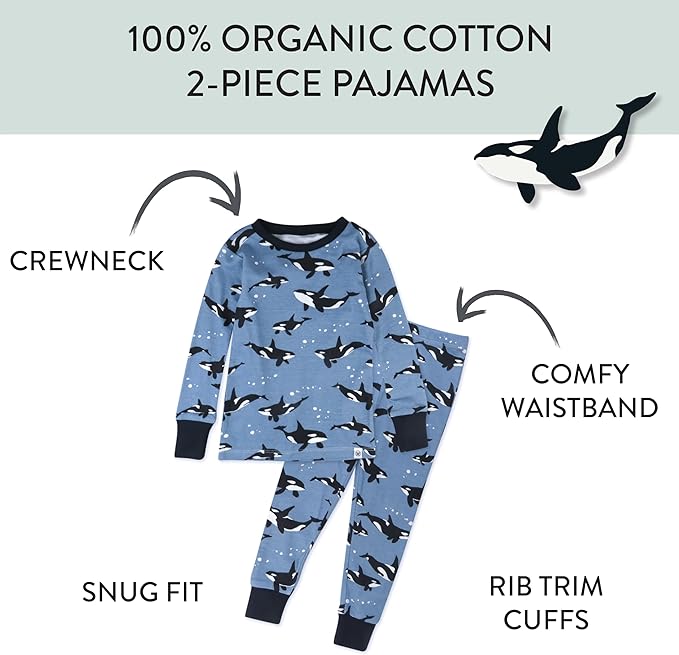 HonestBaby 2-Piece Pajamas Sleepwear Pjs 100% Organic Cotton for Baby, Toddler, Kids, Boy