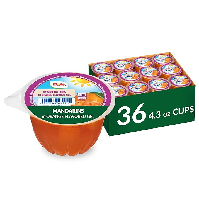 Dole Fruit Bowls Mandarins in Orange Flavored Gel Snacks, 4.3oz 36 Total Cups, Gluten & Dairy Free, Bulk Lunch Snacks for Kids & Adults