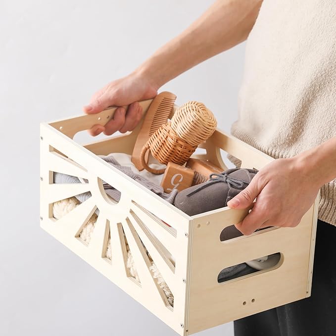 Wooden Baby Shower Crate Closet, Baby Basket with Adjustable Handle, Baby Clothing Rack，Storage Crate Hamper, Baby Shower Wooden Gift Crate, Baby Personailzed Basket for Pregnancy New Parent