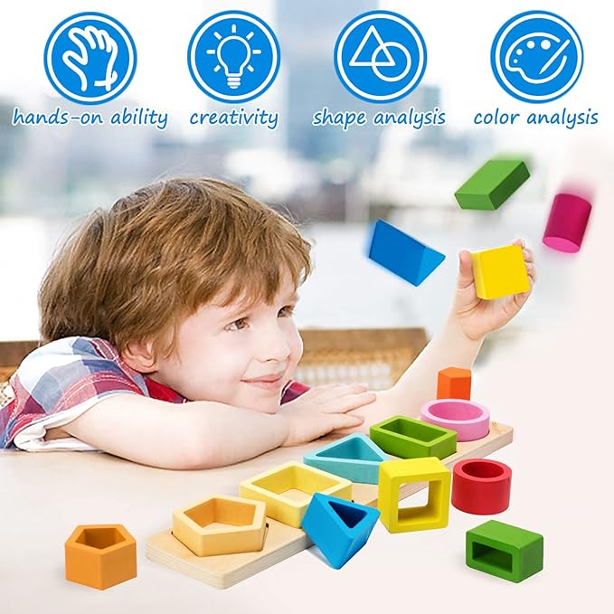 Montessori Toys for 1 2 3 Year Old Boys Girls-Wooden Sorting & Stacking Toys for Baby Toddlers,Educational Shape Color Sorter Preschool Kids Gifts…