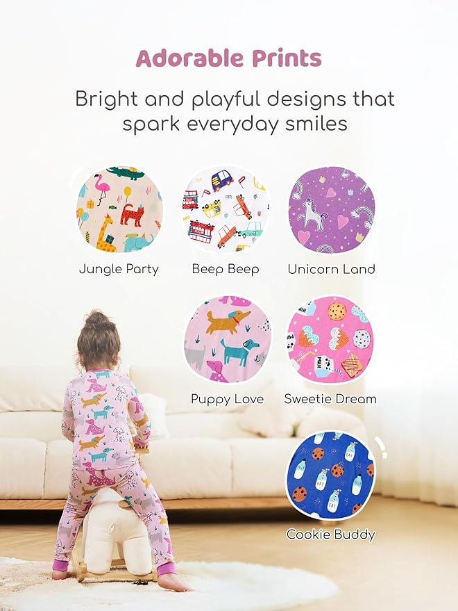PATPAT Bamboo Viscose Pajama Sets for Toddler Boys & Girls Baby Kids, Ultra-soft Snug fit Pjs Sleepers for Birthday Holiday