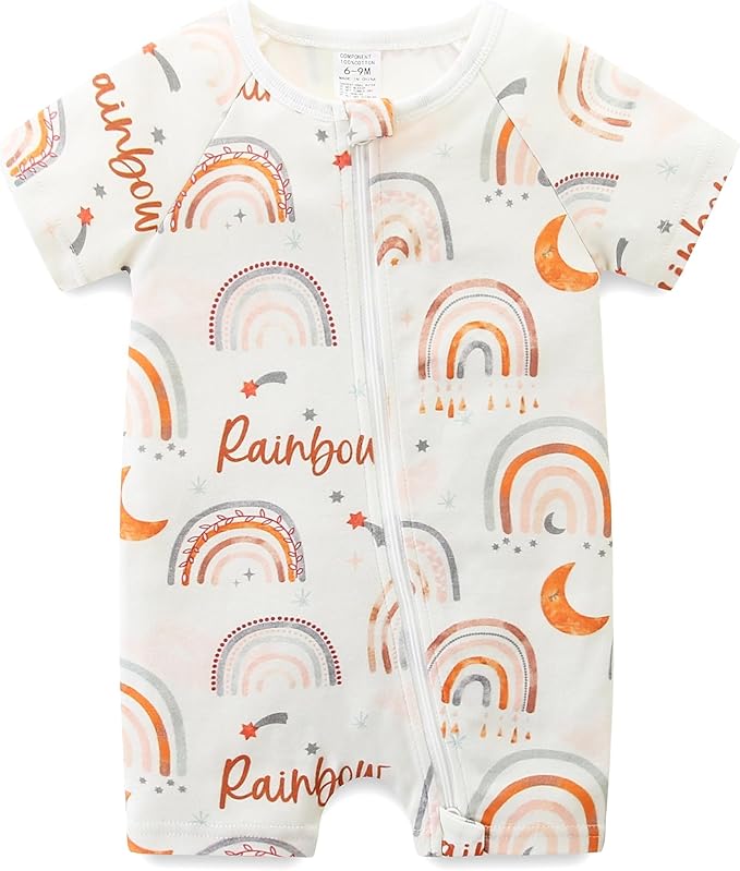 Baby Boy Girl Romper Short Sleeve 100% Cotton Bodysuit Outfits 2 Way Zipper Jumpsuit