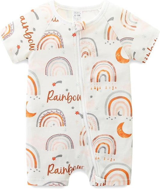 Baby Boy Girl Romper Short Sleeve 100% Cotton Bodysuit Outfits 2 Way Zipper Jumpsuit