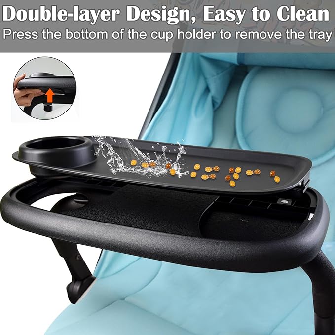 Wanateber Universal Stroller Snack Tray, Double-Layer Removable Stroller Snack Tray Attachment with Strollers Cup Holder, Non-Slip Snacks Holder for Strollers Accessories
