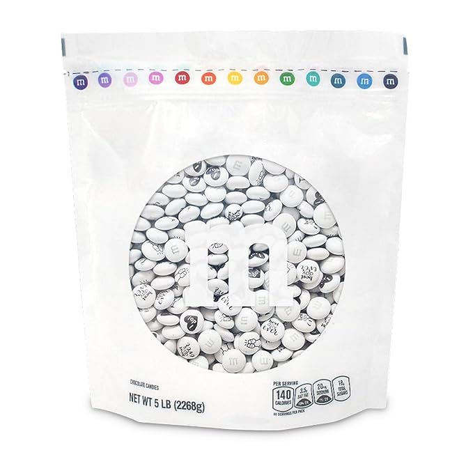 M&M’S WORLD Wedding Themed Milk Chocolate Candy - 5lbs Assorted Pre-designed Just Married, I Do Wedding Decoration White Wedding M&M'S Candy