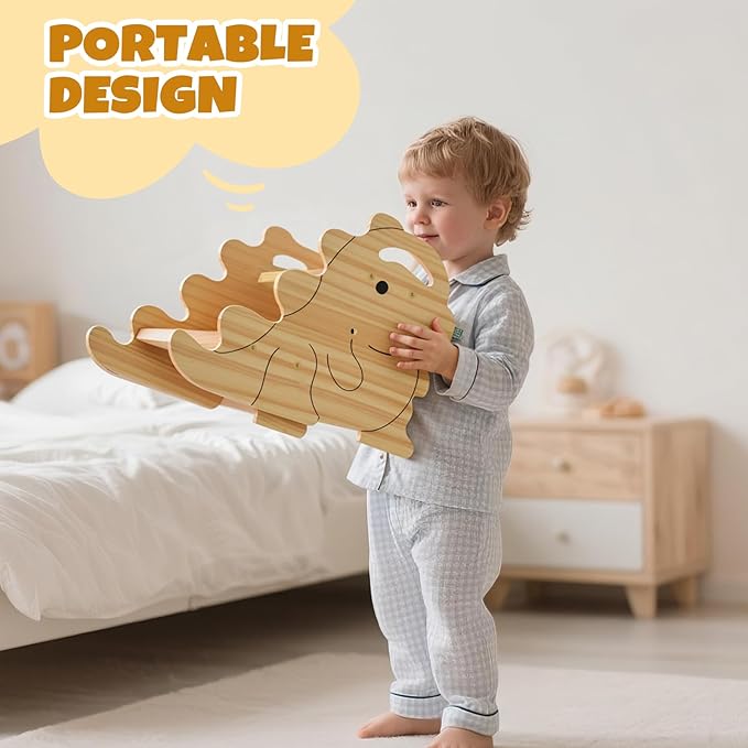 COSYLAND 2 Step Stool for Kids – Height Adjustable Non-Slip Toddler Stepping Stool for Bathroom Sink & Potty Training - Stable Dinosaur Shaped Kids Stool for Kitchen, Bedroom & Home (Natural)