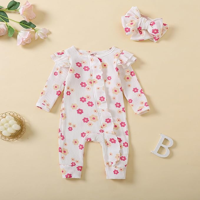 Cute Floral Floral Print Long Sleeve Infant Newborn Baby Girl Clothes Baby Girl Jumpsuit