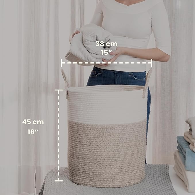 OrganiHaus Brown Toy Basket for Storage 15x18, Baby Laundry Basket, Throw Blanket Basket for Living Room, Large Woven Baskets for Storage, Tall Basket, Towel Basket & Blanket Holder for Bedroom