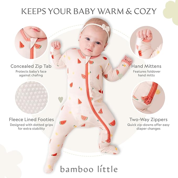Bamboo Little Soft Baby Footie Pajamas, Baby Clothes, Newborn Sleepers, 95% Viscose and 5% Spandex, 0-24 Months