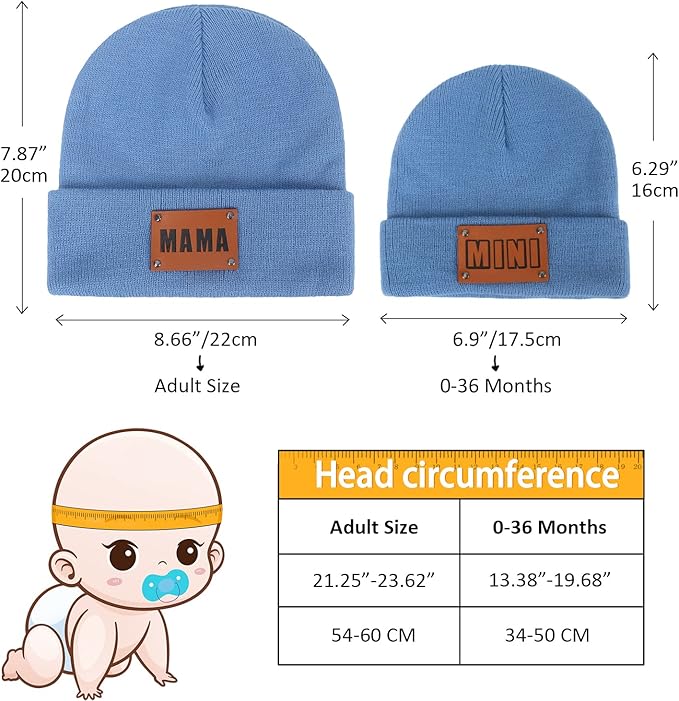 Parent-Child Beanie Hat,Mother & Baby Daughter/Son Winter Warm Knit Hat,Kids Soft Beanie Cap