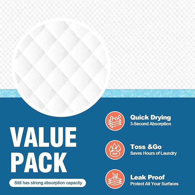 50 Count Disposable Bed Pads 30''X36'' MILDPLUS Super Absorbent Underpads, Disposable Extra Large Chucks Pads Incontinence Pads for Adults and Kids, Dog Training Pads