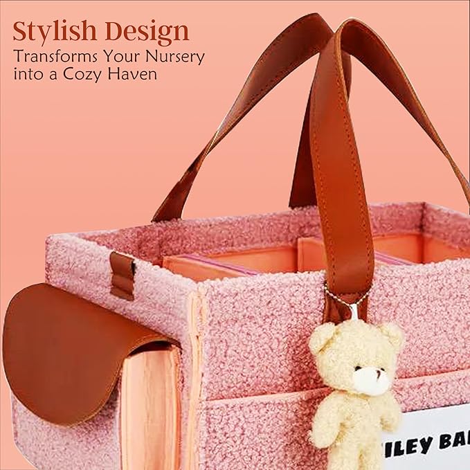 SMILEY BABY Nappy Caddy Organizer, Newborn Essentials & Car Diaper Caddy, Portable Nursery Storage Basket with Detachable Compartments, Baby Shower Gifts and Registry Must Haves for Boy or Girl