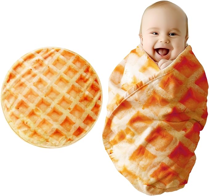 Waffle Blanket Baby for Boys Girls, Funny, Soft Flannel Swaddle for Birthday Gifts, Food Blanket for Newborn (36 inch, Yellow)