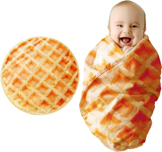 Waffle Blanket Baby for Boys Girls, Funny, Soft Flannel Swaddle for Birthday Gifts, Food Blanket for Newborn (36 inch, Yellow)